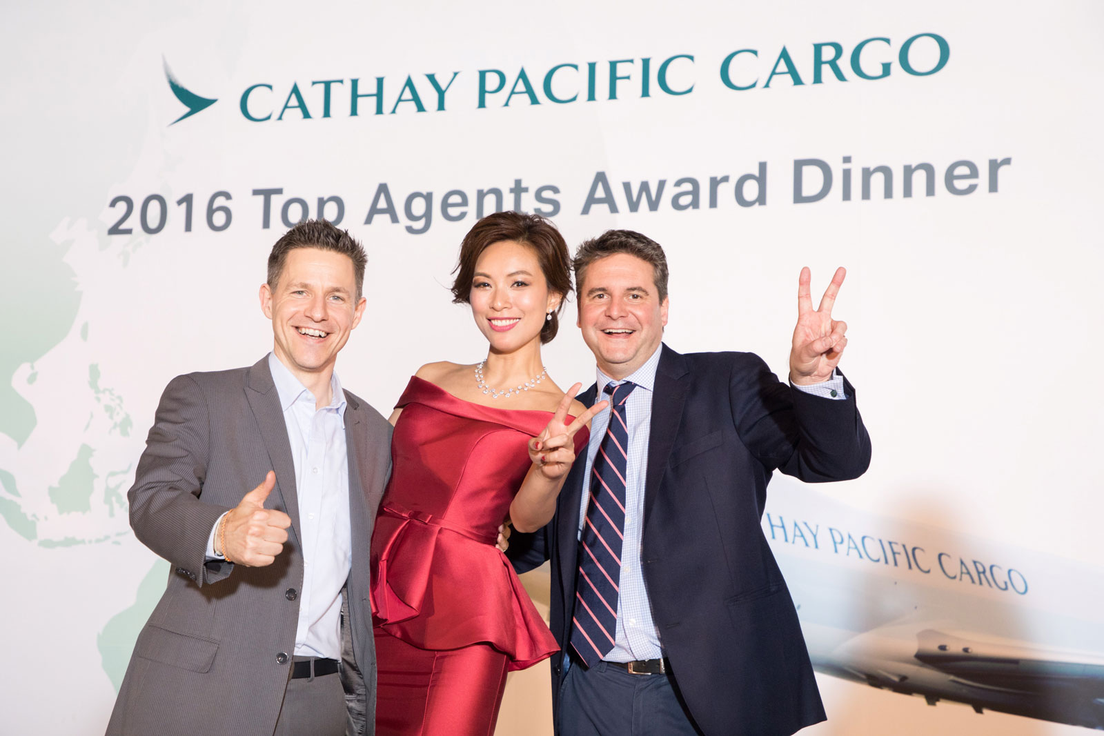 DHL Express' Lars Winkelbauer and Cathay Pacific Cargo's Mark Sutch meet Queenie Chu