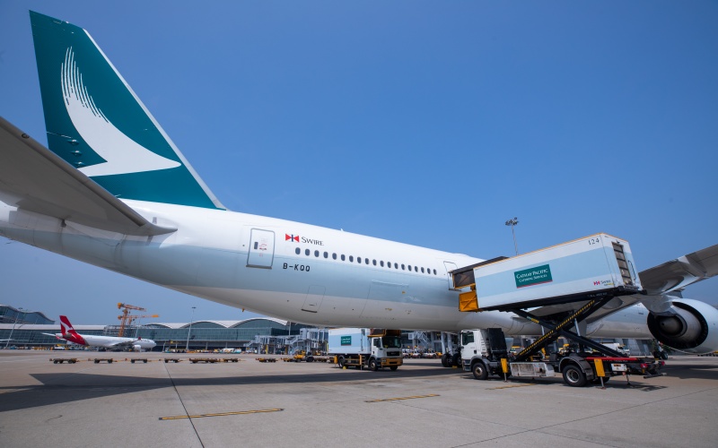 Cathay Pacific cargo mail in cabin with HongKong Post