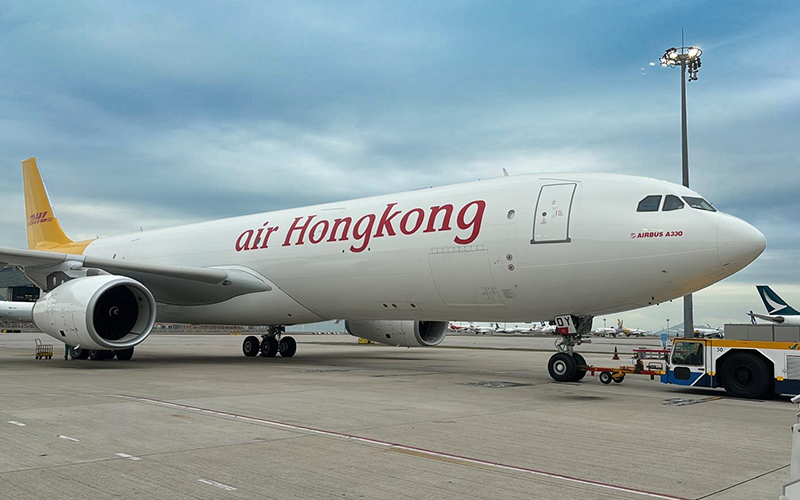 One of Air Hong Kong’s A330 pushing back at Hong Kong International Airport