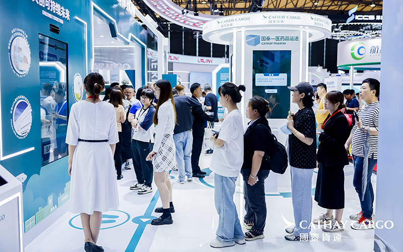 Visitors queueing to take part in the interactive elements at the Cathay Cargo stand